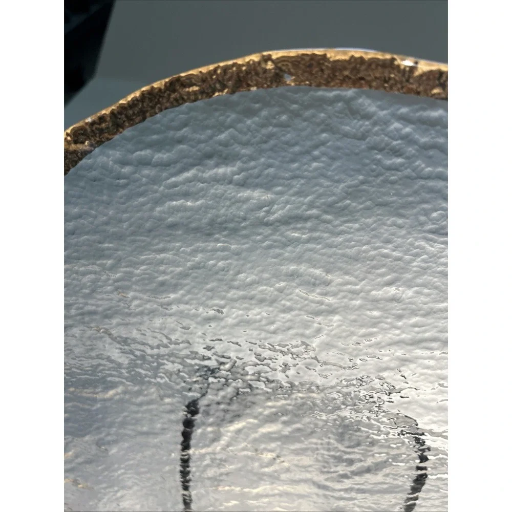 Glacier IVV Italian 10K Gold Trimmed 14 Inch‎ Serving Platter Textured Art Glass
